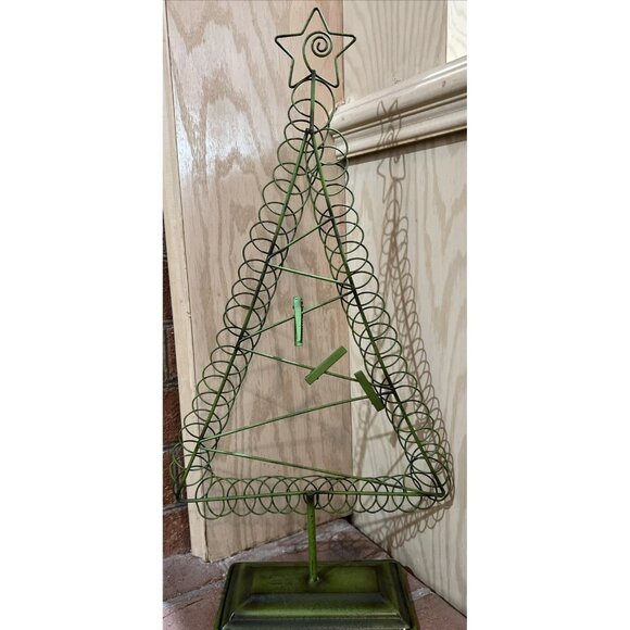 Green Metal Christmas Tree ~ Photo Card Letter Holder 25.5” Tall - Picture 1 of 4